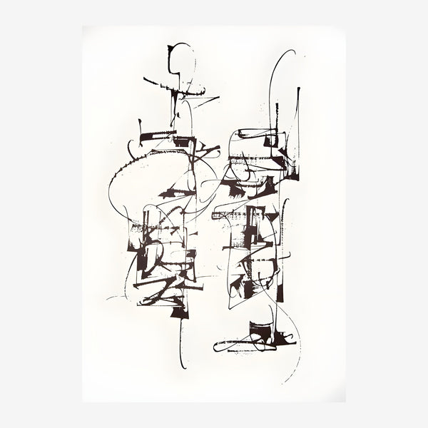 Composition abstraite au trait noir et blanc — Toile sur châssis