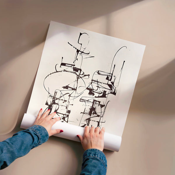 Composition abstraite au trait noir et blanc — Poster HP mat