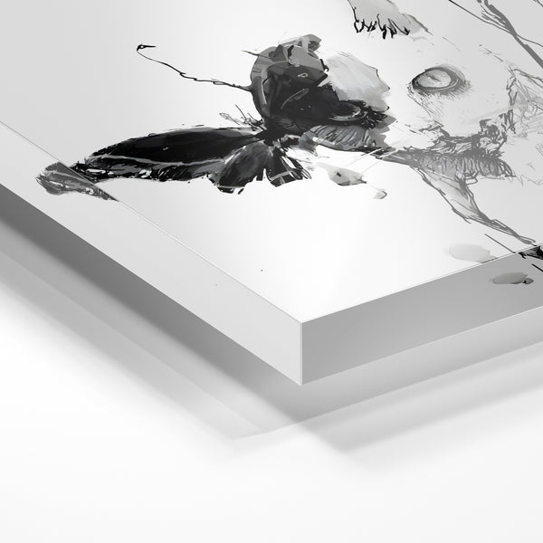 Papillon et fleurs sauvages, line art noir et blanc — Verre acrylique