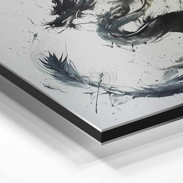 Dragon noir et blanc expressionniste au trait — Aluminium Dibond