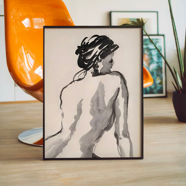 Femme de profil, étude minimaliste noir et blanc — Poster HP mat