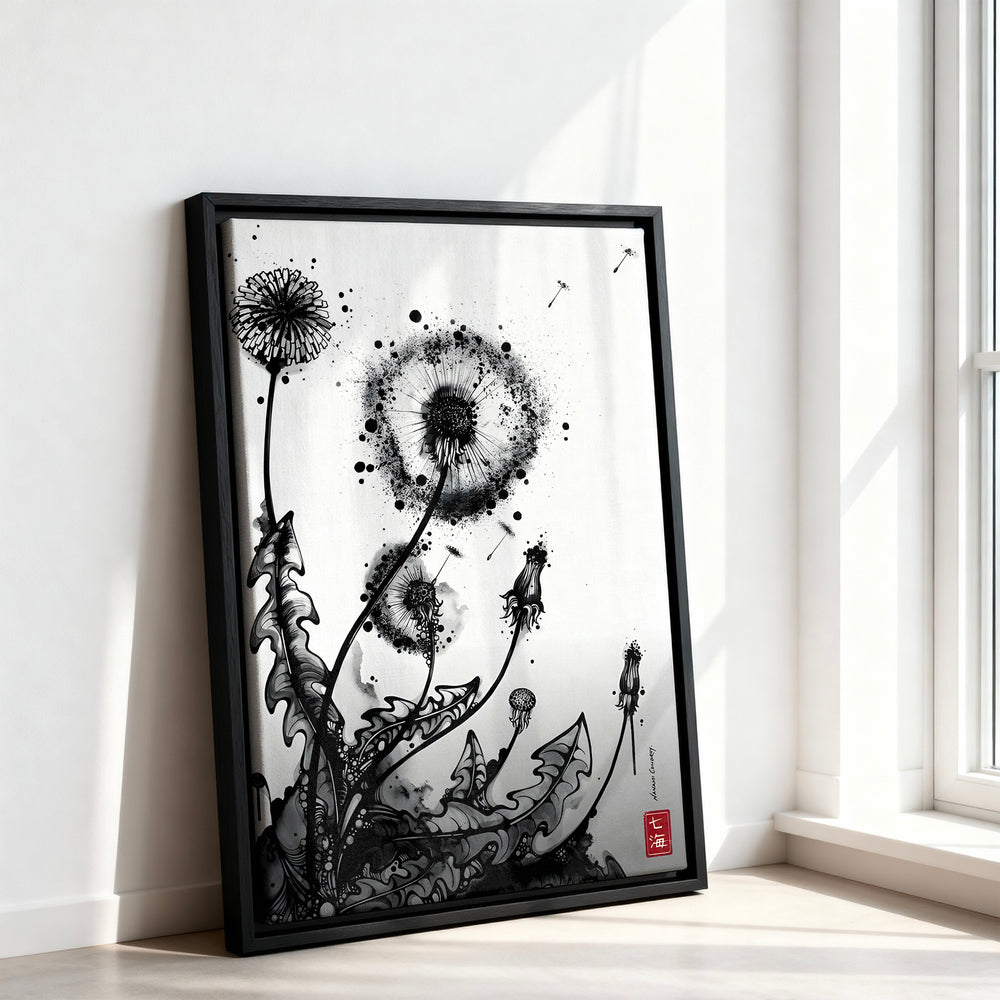 Le tableau accroché en situation dans un intérieur meublé.