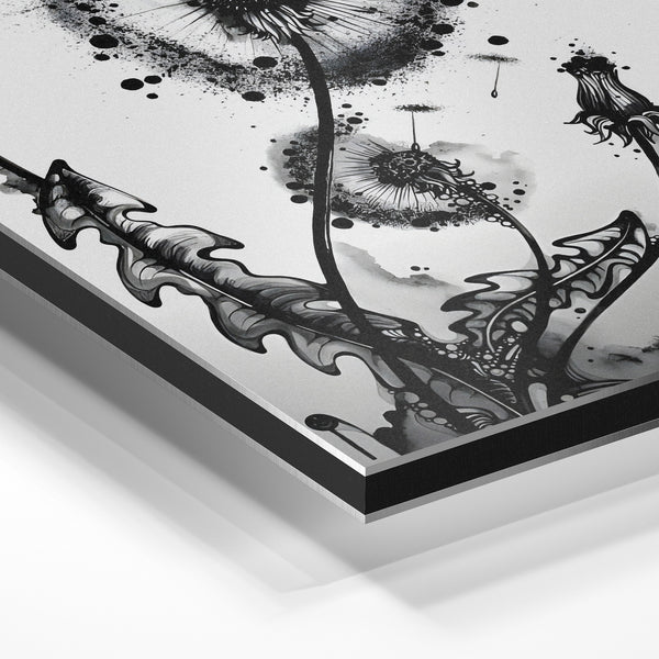 Pissenlits line art noir et blanc minimaliste — Aluminium Dibond