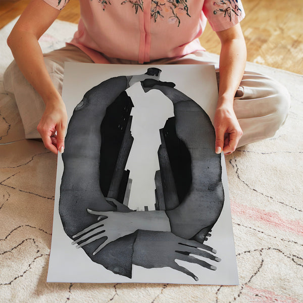 Silhouettes abstraites enlacées noir et blanc — Poster HP mat
