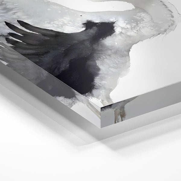 Héron noir et blanc en vol, style minimaliste — Verre acrylique