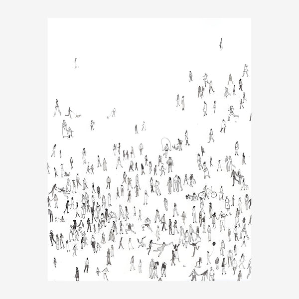 Foule en mouvement, dessin au trait noir et blanc — Toile sur châssis
