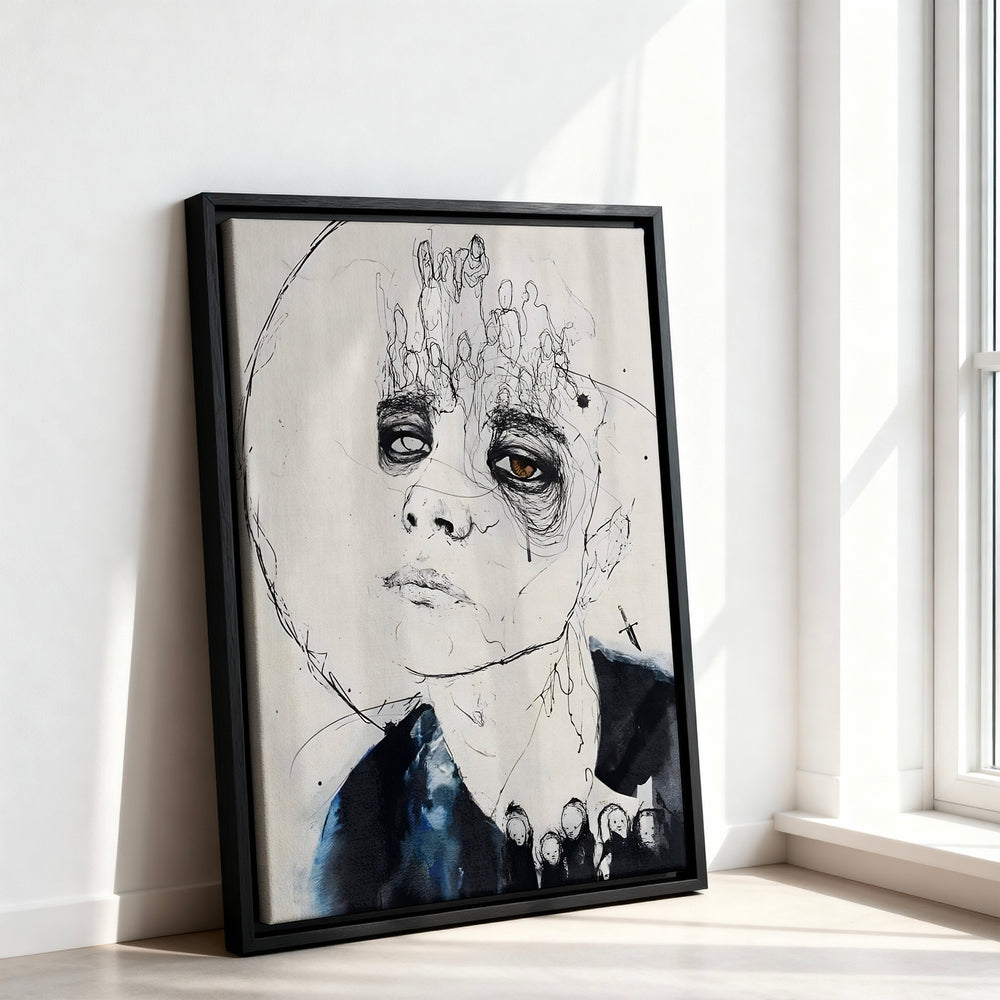 Le tableau accroché en situation dans un intérieur meublé.