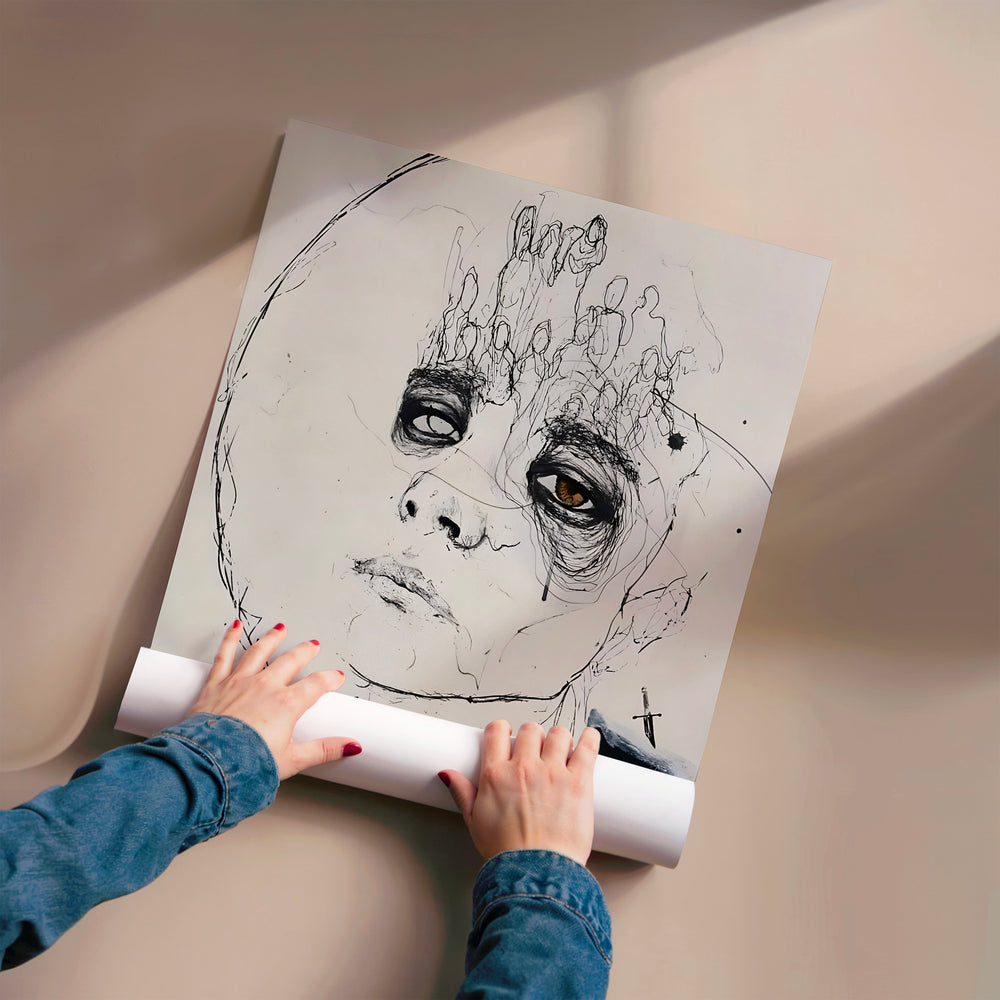 L'impression présentée en poster, sans encadrement, sur un mur neutre.