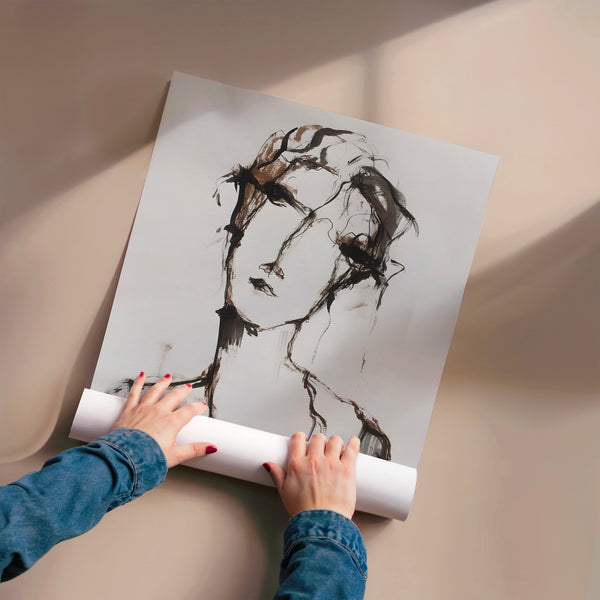 Portrait expressif abstrait en noir et blanc — Poster HP mat