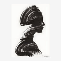 Portrait en profil d'une femme, dessiné aux traits noirs épais et expressifs sur fond beige clair.
