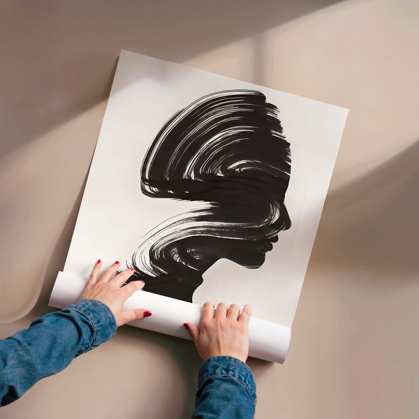 Portrait de profil noir et blanc aux traits expressifs — Poster HP mat