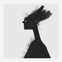 Silhouette d'un profil humain en noir sur fond gris clair, avec des cheveux qui se dispersent en particules fines vers le.