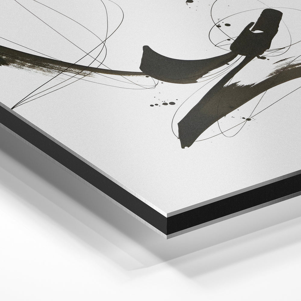 Gros plan de la matière : le tirage contrecollé sur aluminium Dibond mat, tranche visible.