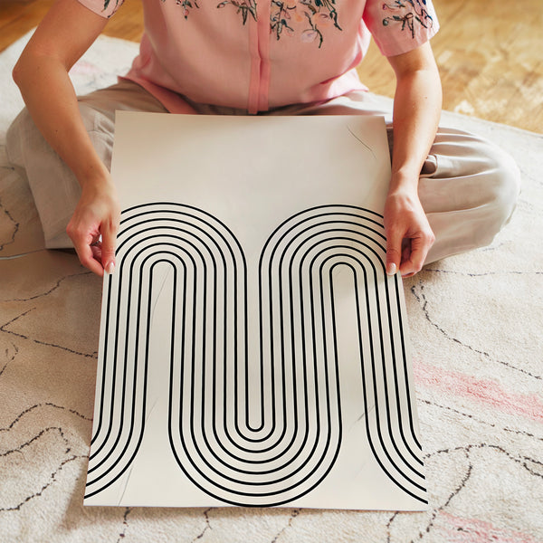 Arcs concentriques minimalistes en noir et beige — Poster HP mat