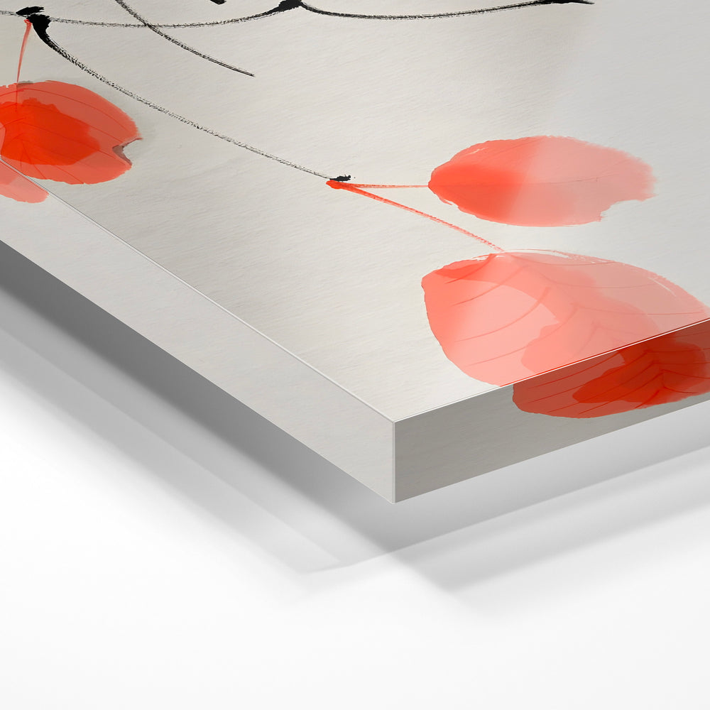 Gros plan de la matière : le tirage sous verre acrylique, tranche transparente visible.