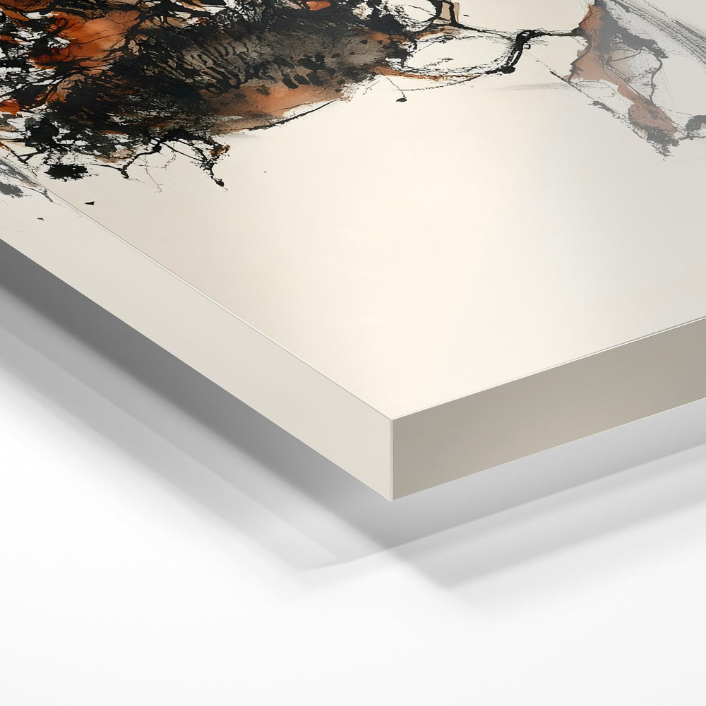 Gros plan de la matière : le tirage sous verre acrylique, tranche transparente visible.