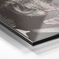 Gros plan du relief : la surépaisseur d'encre en lumière rasante sur aluminium Dibond.