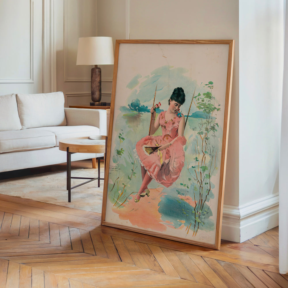 Le tableau accroché en situation dans un intérieur meublé.