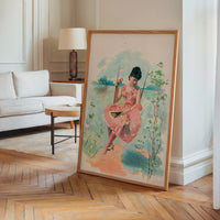 Le tableau accroché en situation dans un intérieur meublé.