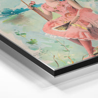 Gros plan de la matière : le tirage contrecollé sur aluminium Dibond mat, tranche visible.