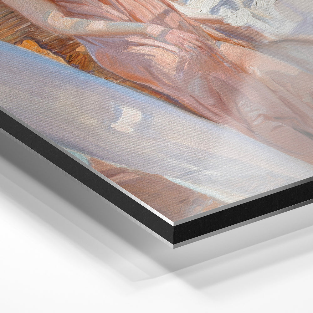 Gros plan du relief : la surépaisseur d'encre en lumière rasante sur aluminium Dibond.