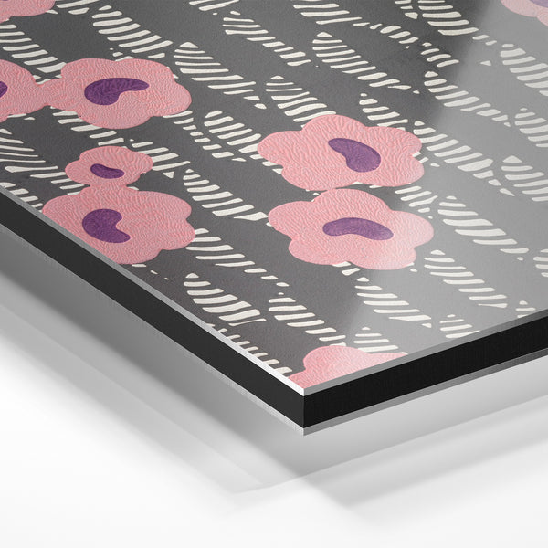 Fleurs roses et graminées, motif bohème scandinave — Aluminium Dibond relief 3D