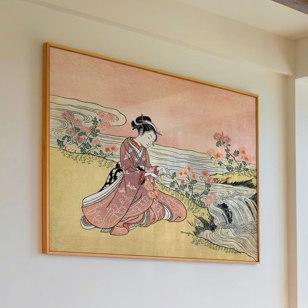 Le tableau accroché en situation dans un intérieur meublé.