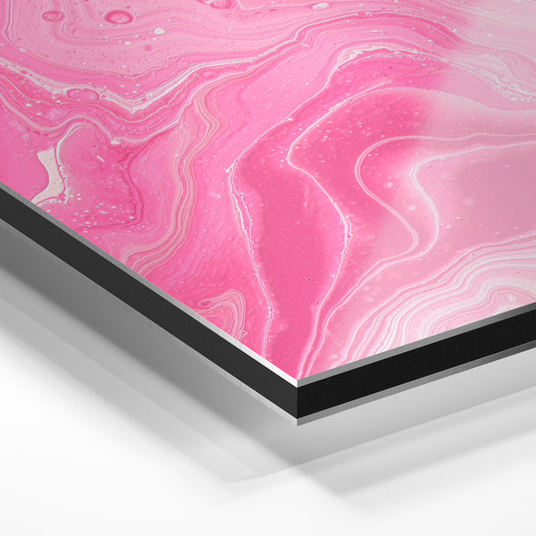 Abstraction rose bonbon, ondulations marbrées — Aluminium Dibond relief 3D