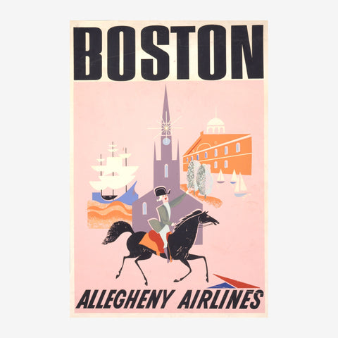 Affiche vintage voyage cavalier rose et noir