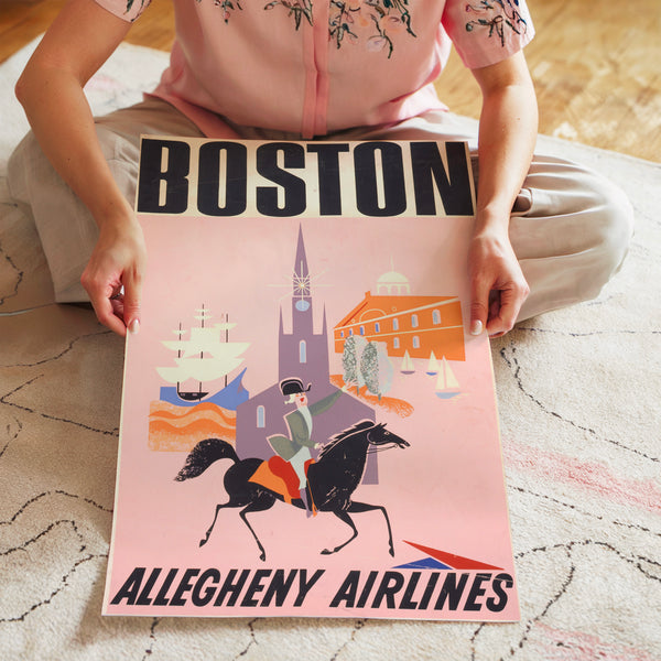 Affiche vintage voyage cavalier rose et noir — Poster HP mat