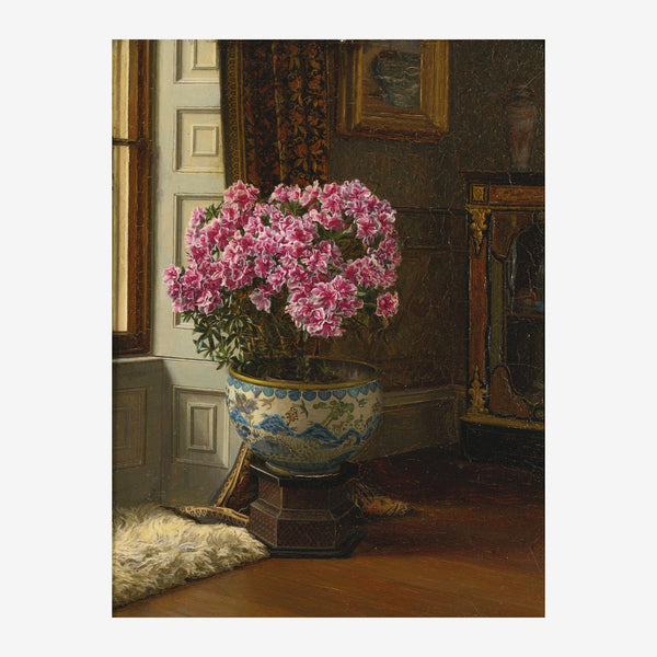 Pivoines roses dans un vase bleu porcelaine — Toile sur châssis