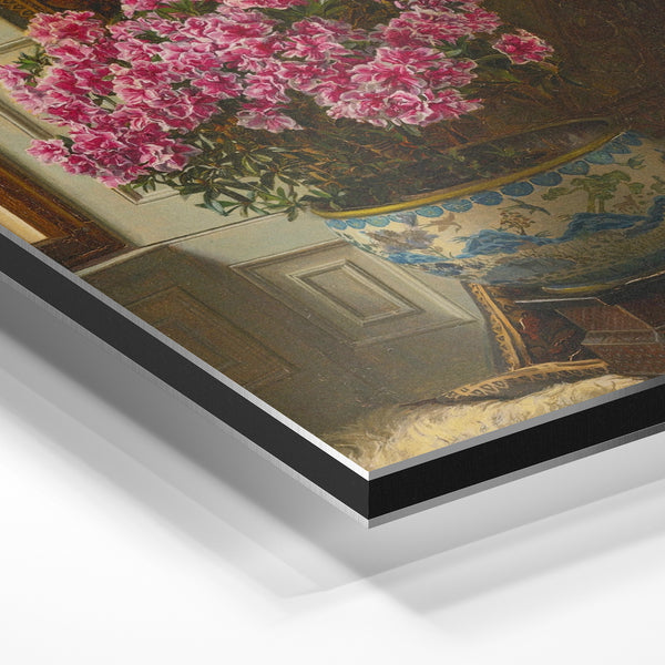 Pivoines roses dans un vase bleu porcelaine — Aluminium Dibond