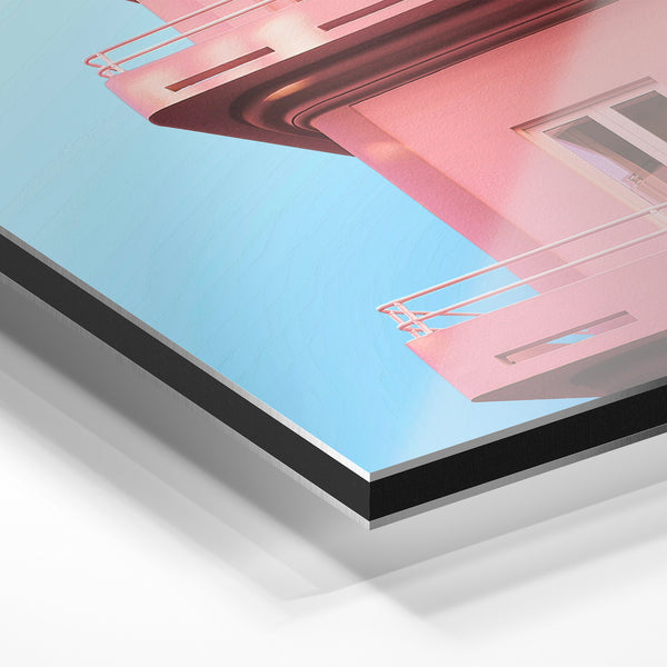 Façade rose et ciel bleu, style art déco — Aluminium Dibond relief 3D