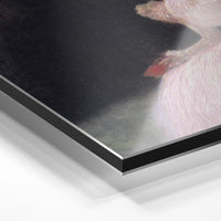 Gros plan du relief : la surépaisseur d'encre en lumière rasante sur aluminium Dibond.