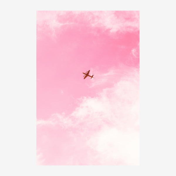 Avion rose poudré dans les nuages vintage — Toile sur châssis