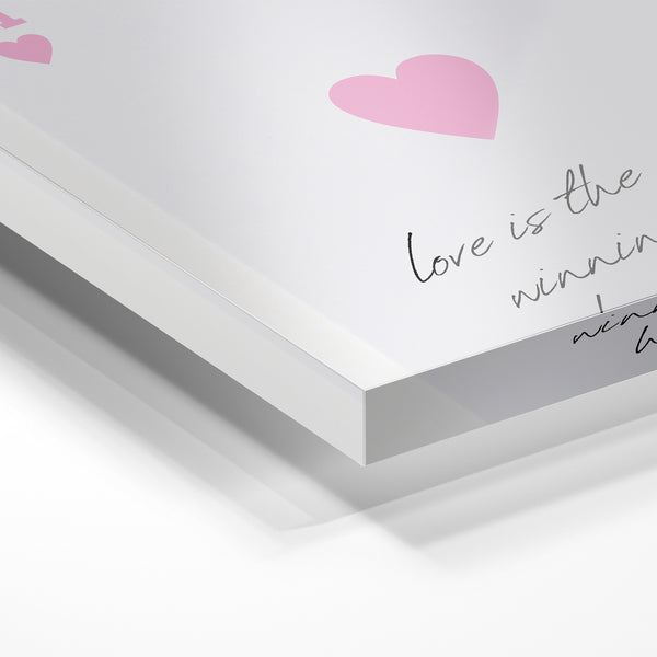 Carte à cœur rose et texte « love is the winning hand » — Verre acrylique