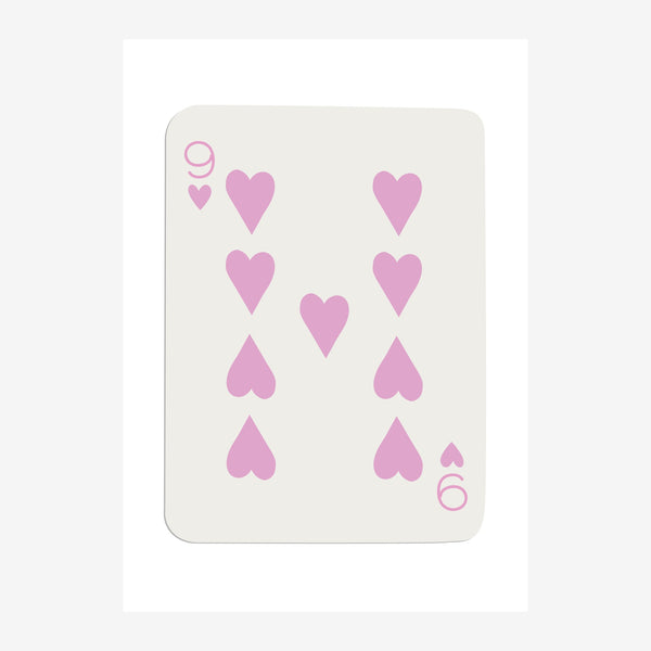 Affiche carte de jeu neuf de cœur rose et beige — Toile sur châssis