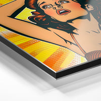 Gros plan du relief : la surépaisseur d'encre en lumière rasante sur aluminium Dibond.
