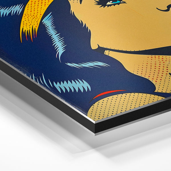 Femme pop art bleu nuit et jaune, style rétro — Aluminium Dibond