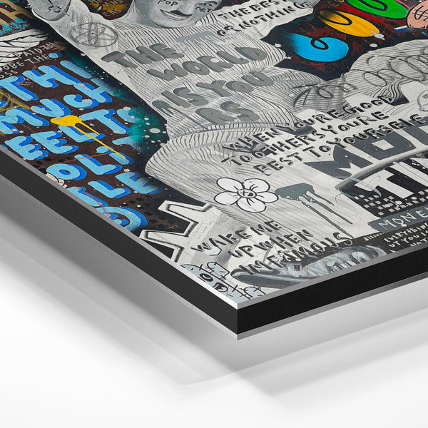 Cœur pop art aux messages texturés gris et noir — Aluminium Dibond