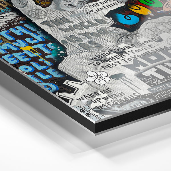 Cœur pop art aux messages texturés gris et noir — Aluminium Dibond relief 3D
