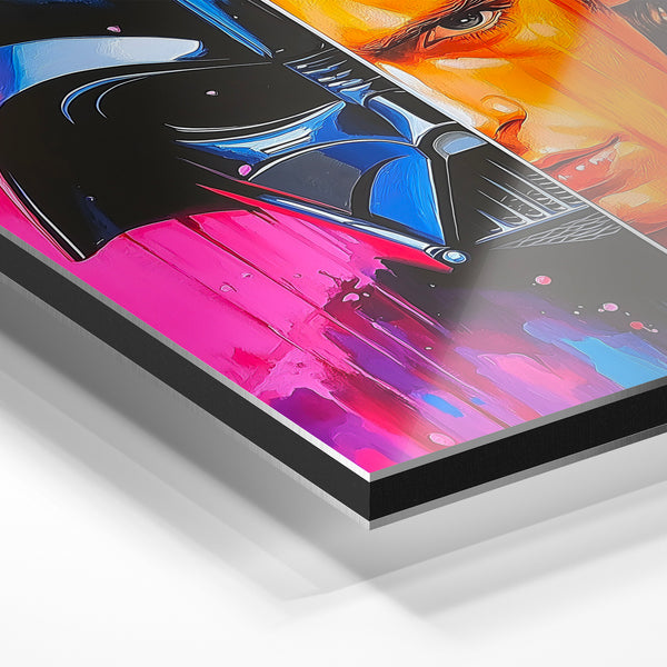 Pop art rétro rose et jaune, portrait héroïque noir — Aluminium Dibond relief 3D