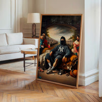 Le tableau accroché en situation dans un intérieur meublé.