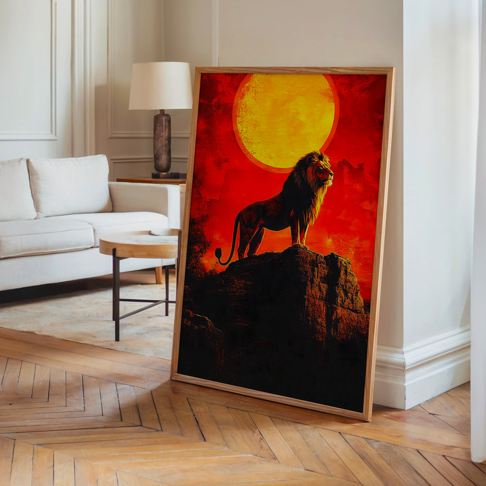 Le tableau accroché en situation dans un intérieur meublé.