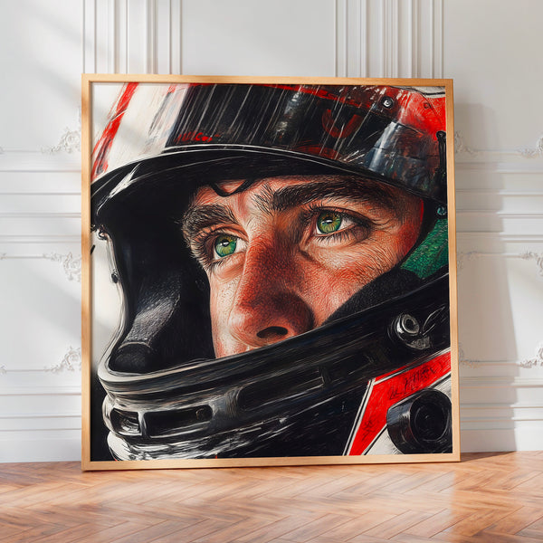 Pilote en casque noir et rouge, portrait pop art — Poster HP mat