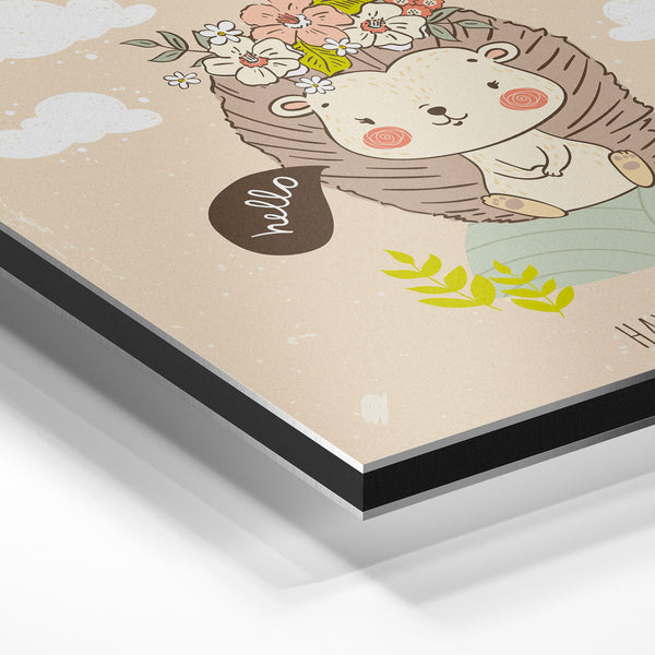 Hérisson fleuri, affiche enfant beige et rose — Aluminium Dibond