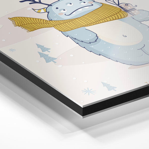 Créature hivernale et son ami – Affiche doodle enfant — Aluminium Dibond relief 3D