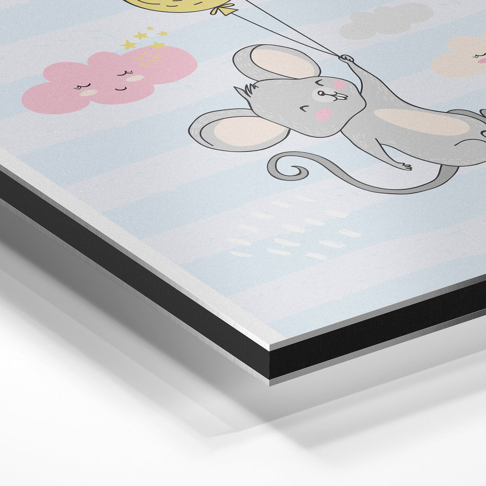 Gros plan de la matière : le tirage contrecollé sur aluminium Dibond mat, tranche visible.