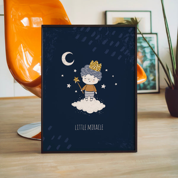Little Miracle - Affiche enfant bleu nuit et doré — Poster HP mat