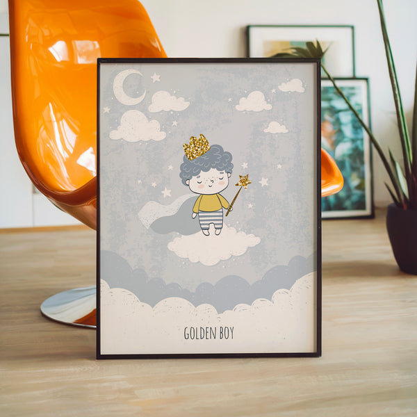 Golden Boy – Affiche enfant nuages et étoiles — Poster HP mat